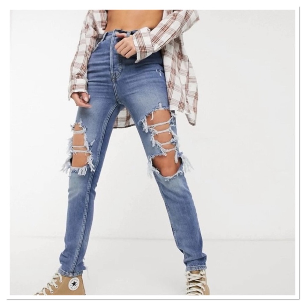 Free People We The Free Phoenix Ripped High Rise Skinny Jeans Sz 31 Cotton Blend